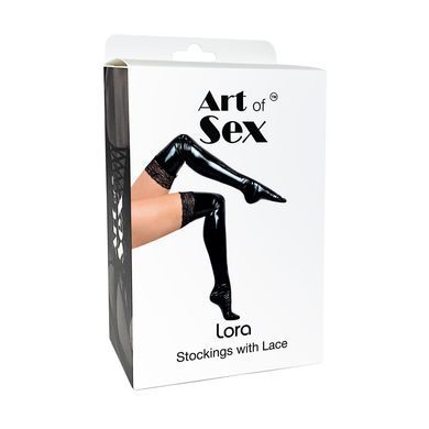 Вінілові панчохи з мереживом Art of Sex Lora червоні S
