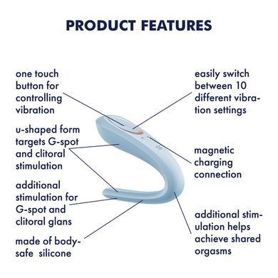 Satisfyer Partner Double Classic Light Blue - вібратор для пар блакитний - фото