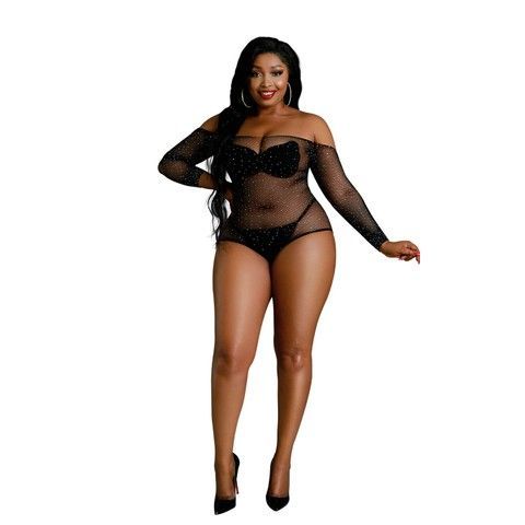 Боді-сітка зі стразами Moonlight Plus Model 09 Black XL-XXXL, Чорний, XL/XXXL