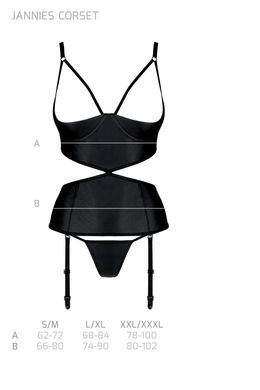 Корсет з підв'язками і трусики Passion JANNIES CORSET black S/M
