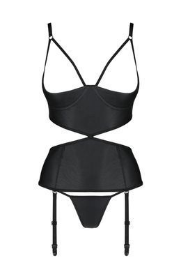 Корсет з підв'язками і трусики Passion JANNIES CORSET black S/M