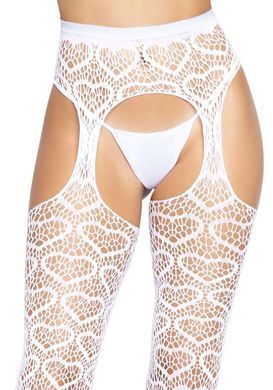 Еротичні колготки-бодістокінг Leg Avenue Heart net suspender hose OS White, імітація панчіх і пояса - фото