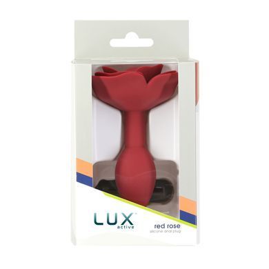Силиконовая анальная пробка (2,8 см) с розой и вибропулей Lux Active Red Rose Silicone Anal Plug - фото