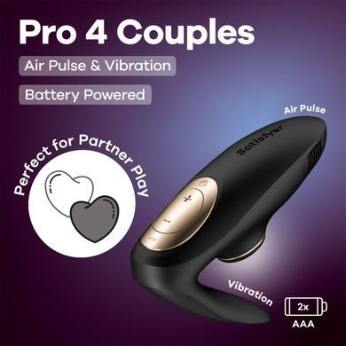 Satisfyer Pro 4 Couples Battery Series - вібратор вакуумний для пар чорний - фото