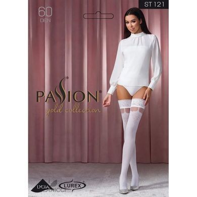 Панчохи на ажурній силіконовій резинці білі Passion ST121 1/2 - фото