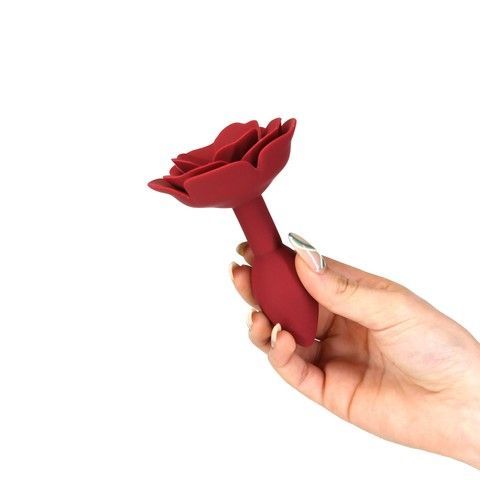 Силіконова анальна пробка (2,8 см) з трояндою та вібропулею Lux Active Red Rose Silicone Anal Plug - фото