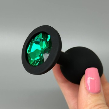 Анальная пробка с кристаллом CRYSTAL Black Silicone Emerald S - фото