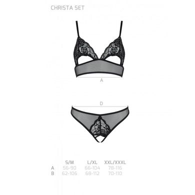 Комплект білизни бра та трусики з доступом Passion Christa Set with Open Bra black S/M - фото