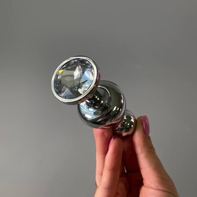 Анальная пробка с кристаллом Wooomy Lollypop Double Ball Metal Plug L (3,5 см) - фото