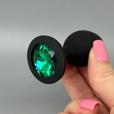Анальная пробка с кристаллом CRYSTAL Black Silicone Emerald S - фото