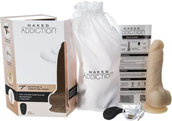 Фалоімітатор з вібрацією і ротацією ADDICTION Naked 7" Rotating & Vibrating Dildo with Remote Vanilla (17,8 см) - фото