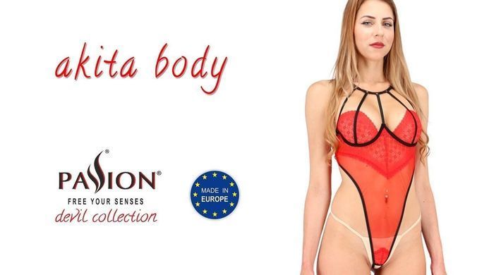Боди с высоким вырезом бедра AKITA BODY red Passion Exclusive S/M