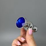 Анальна пробка з кристалом (2,8 см) Wooomy Lollypop Double Ball Metal Plug Blue S - фото
