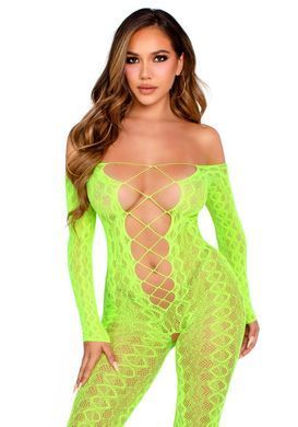 Бодистокинг Leg Avenue Crotchless Footless Lingerie Bodystocking One Size Neon Green - фото