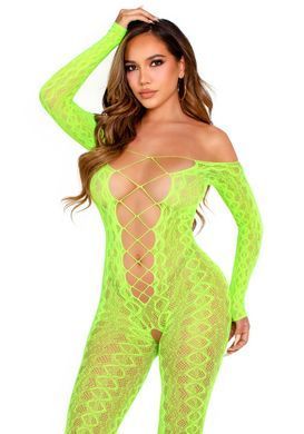 Бодистокинг Leg Avenue Crotchless Footless Lingerie Bodystocking One Size Neon Green - фото