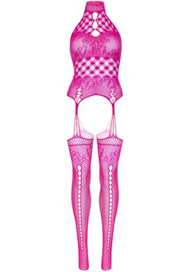 Бодістокінг з імітацією панчіх Leg Avenue High neck lace bodystocking One size Raspberry - фото