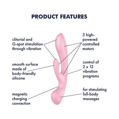 Satisfyer Triple Oh Pink - вібратор-кролик та вібромасажер 2в1 - фото