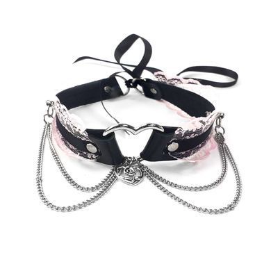 Кожаный чокер Art of Sex Karen черный с розовым кружевом