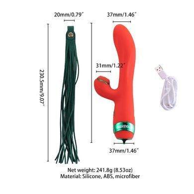 Вібратор-кролик з вакуумною стимуляцією та флогером LOCKINK SEVANDA Whip Vibrating Massage Wand Red & Green - фото