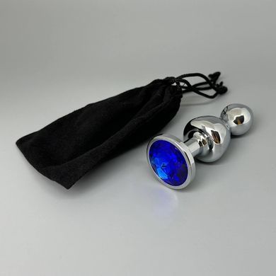 Анальна пробка з кристалом (2,8 см) Wooomy Lollypop Double Ball Metal Plug Blue S - фото
