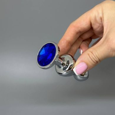 Анальна пробка з кристалом (2,8 см) Wooomy Lollypop Double Ball Metal Plug Blue S - фото