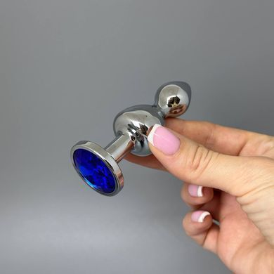 Анальна пробка з кристалом (2,8 см) Wooomy Lollypop Double Ball Metal Plug Blue S - фото