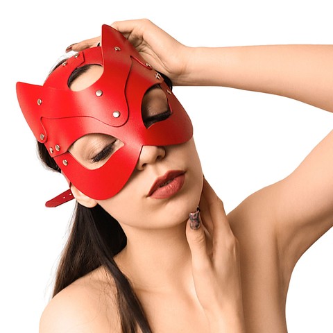 Кожаная маска кошечки Art of Sex Cat Mask красная