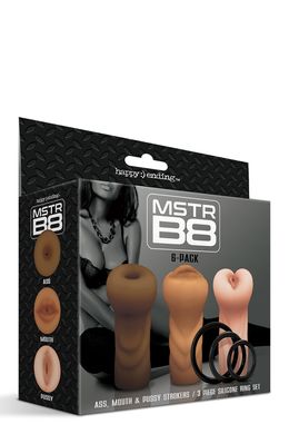 Happy ending Mstr b8 six pack ass Mouth Pussy stroker w/six rings - набір мастурбаторів (вагіна, анус, рот) - фото