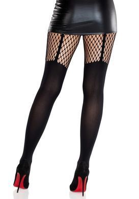 Еротичні колготки Leg Avenue Garter Illusion Tights with Net Detail One Size Black - фото
