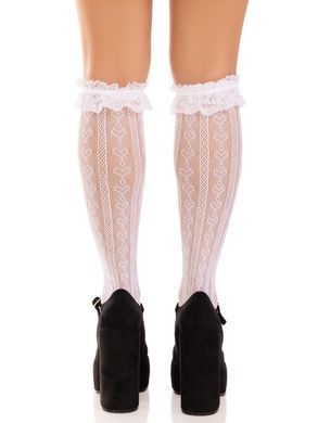 Носочки ажурные с рюшами Leg Avenue Sweetheart Ruffle Cuff Knee Highs White - фото