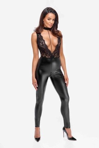 Бодістокінг Noir Handmade F298 Libido Deep-V catsuit with collar and pearl chain S