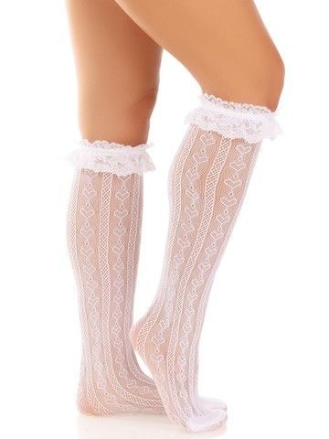 Носочки ажурные с рюшами Leg Avenue Sweetheart Ruffle Cuff Knee Highs White - фото