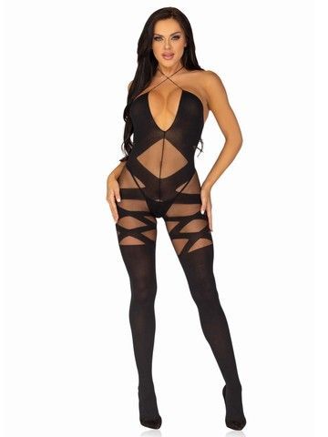 Бодістокінг Leg Avenue Illusion halter bodystocking One size Black - фото