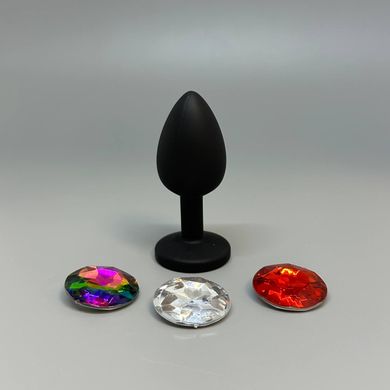 Анальна пробка чорна з 3 знімними кристалами (2,7 см) NS Novelties GLAMS XCHANGE ROUND SMALL - фото