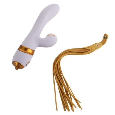 Вібратор-кролик з вакуумною стимуляцією та флогером LOCKINK SEVANDA Whip Vibrating Massage Wand White & Golden - фото