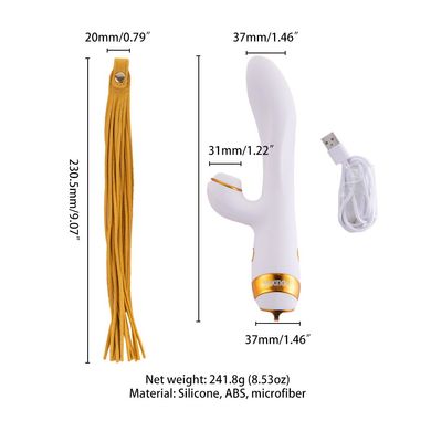 Вібратор-кролик з вакуумною стимуляцією та флогером LOCKINK SEVANDA Whip Vibrating Massage Wand White & Golden - фото