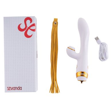 Вібратор-кролик з вакуумною стимуляцією та флогером LOCKINK SEVANDA Whip Vibrating Massage Wand White & Golden - фото