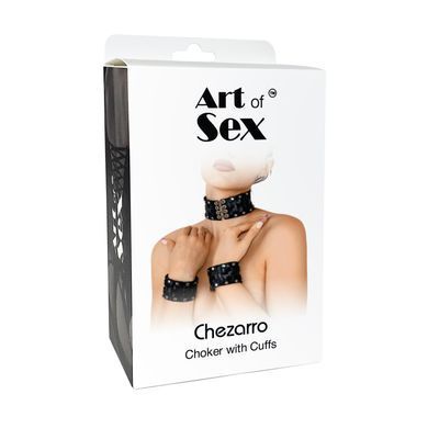 Набор кожаный чокер с манжетами Art of Sex Leather Chezarro