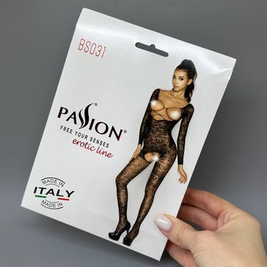 Сітка комбінезон з відкритими грудьми Passion BS031 чорний - фото