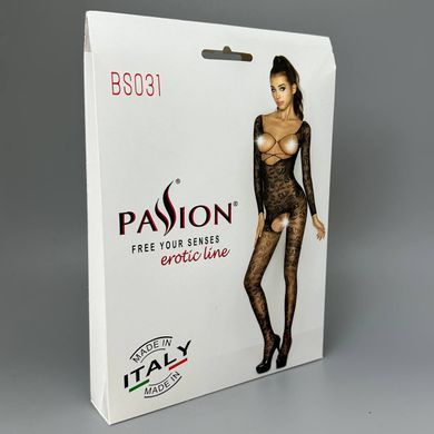 Сітка комбінезон з відкритими грудьми Passion BS031 чорний - фото