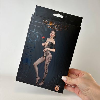 Бодістокінг з імітацією шнурівки та квітами Moonlight Model 10 XS-L Black - фото