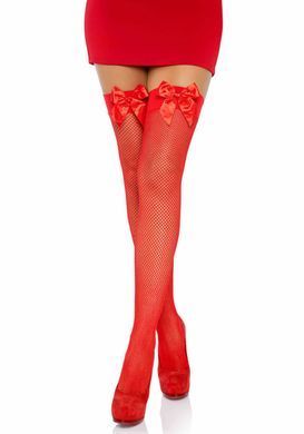 Чулки сетка с бантом Leg Avenue Fishnet Thigh Highs With Bow OS Red - фото