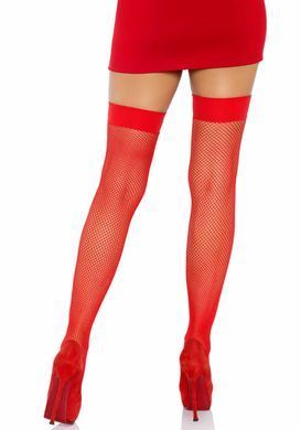 Чулки сетка с бантом Leg Avenue Fishnet Thigh Highs With Bow OS Red - фото