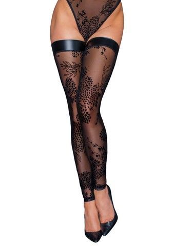 Панчохи Noir Handmade F243 Tulle stockings with patterned flock embroidery S