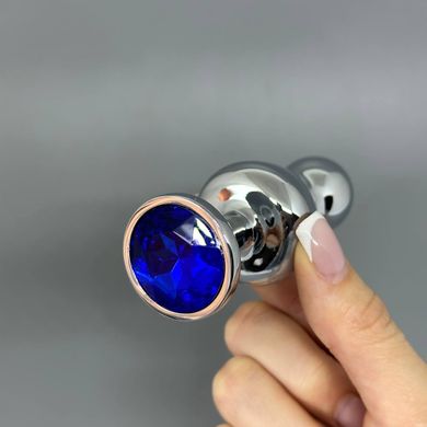 Анальная пробка с кристаллом Wooomy Lollypop Double Ball Metal Plug Blue L (3,5 см) - фото