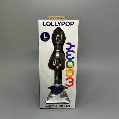 Анальна пробка з кристалом Wooomy Lollypop Double Ball Metal Plug Blue L (3,5 см) - фото
