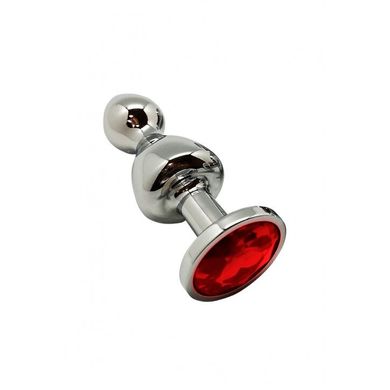 Анальная пробка с кристаллом Wooomy Lollypop Double Ball Metal Plug Red S (2,8 см) - фото