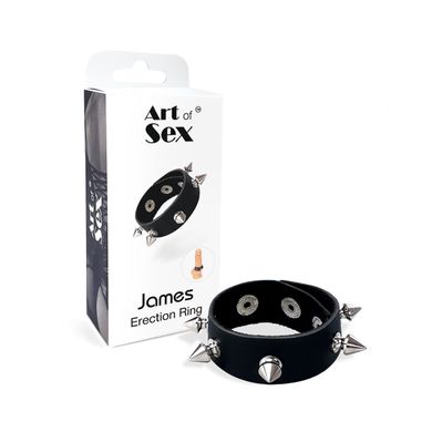 Эрекционное кольцо кожаное с шипами Art of Sex - James - фото