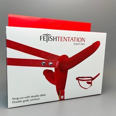 Подвійний страпон червоний Fetish Tentation Strap-On with Double Dildo (пом'ята упаковка) - фото