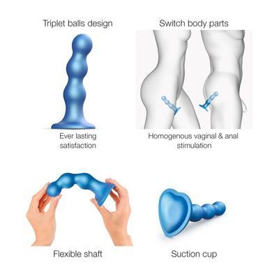 Насадка для страпона Strap-On-Me Dildo Plug Balls Blue Metallic S (довжина 12,5 см; діаметр 3,2 см) - фото